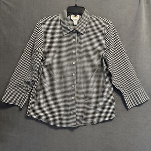 Talbots Wrinkle Resistant Stretch Top Button Up Shirt Size 12 Black Gingham